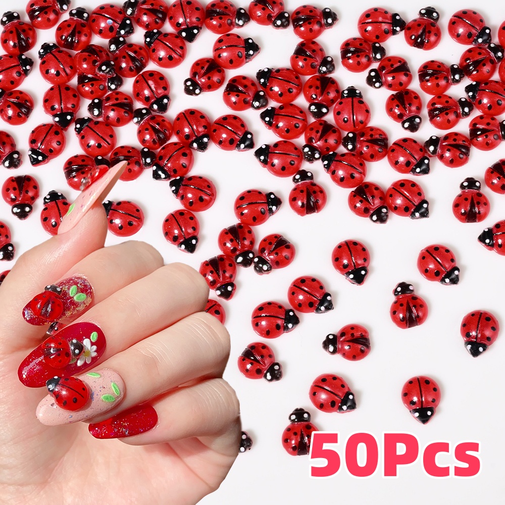 Art Craft Ladybug - 50 pçs 3d vermelho joaninha encantos