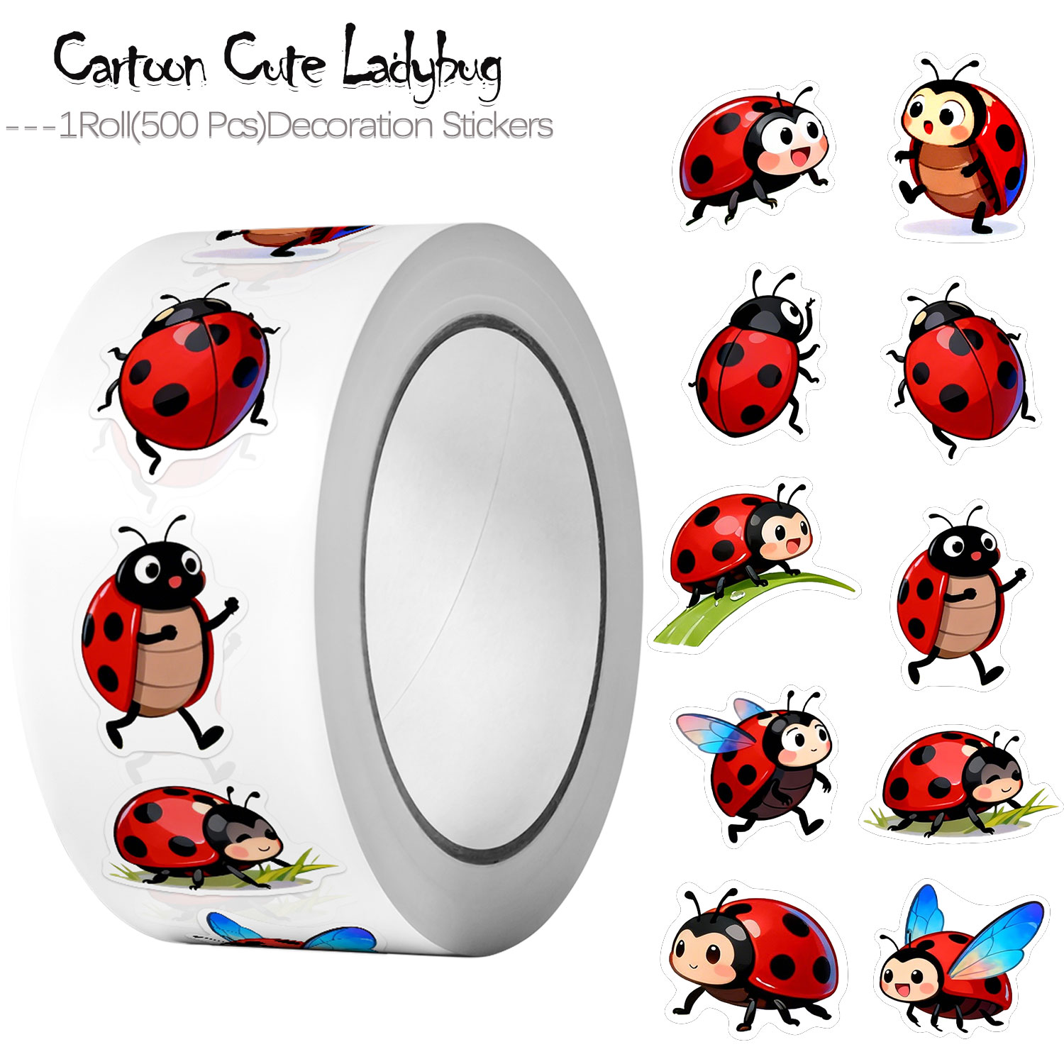 Art Craft Ladybug - 1 Rolo (500 Peças) 10 Adesivos