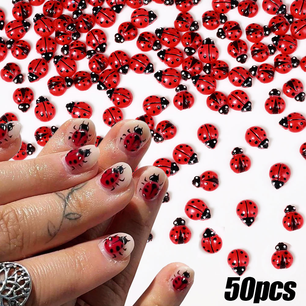 Art Craft Ladybug - 50 pçs resina 3d vermelho joaninha