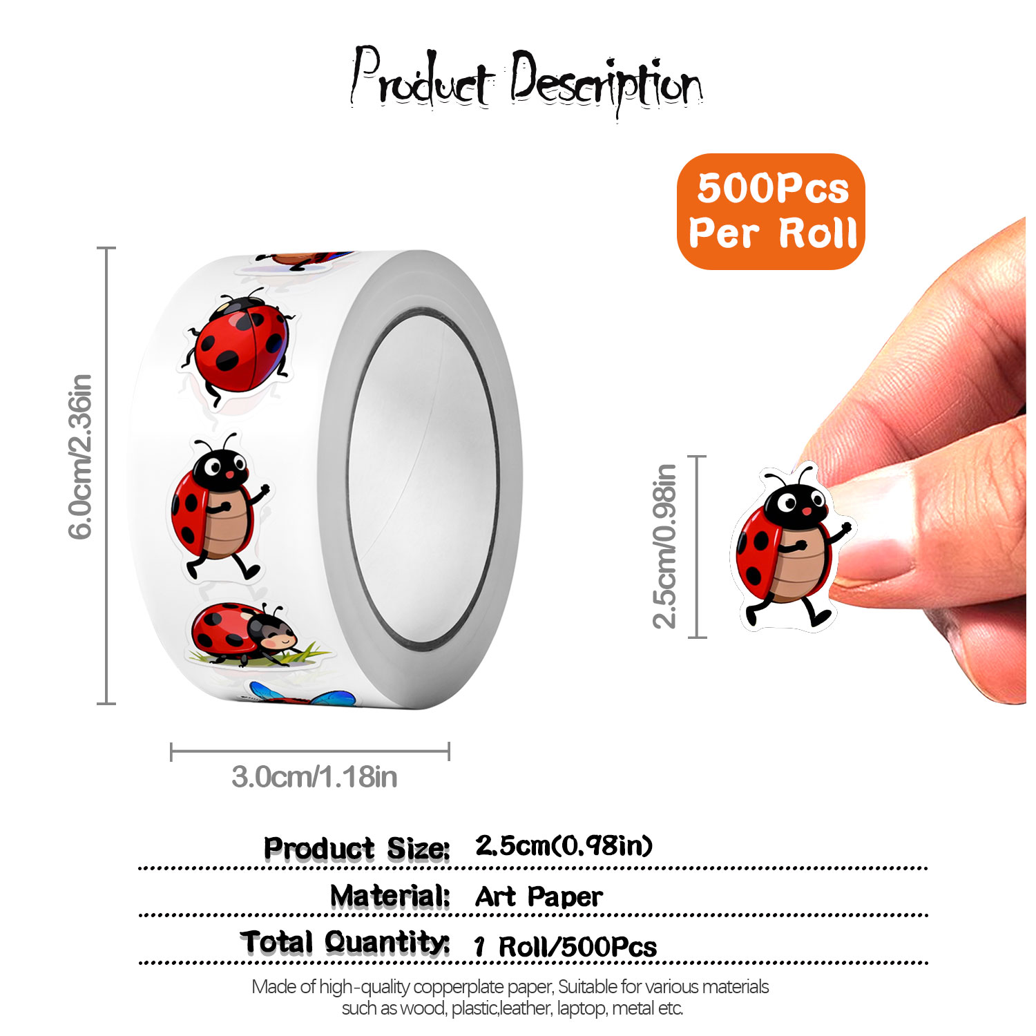 1 Rolo (500 Peças) 10 Adesivos - Art Craft Ladybug avaliação e preço